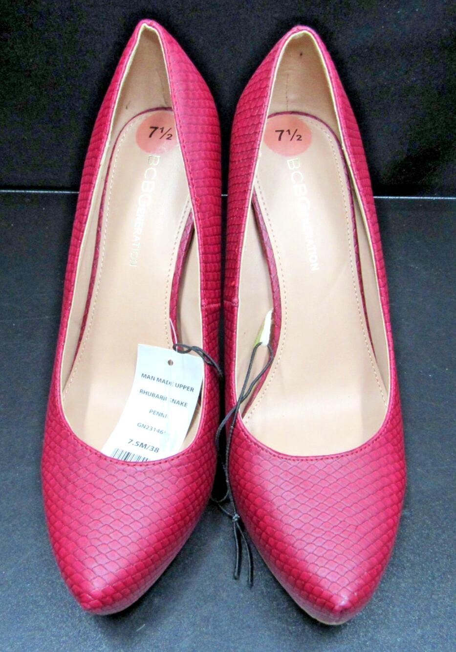 BCBG Y2K Style Rhubarb Snake Platform Stiletto Heel Shiny Faux Snakeskin SZ 7.5
